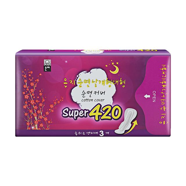 Eun jee 恩芝 韩国进口恩芝夜用卫生巾42cm 超长护翼纯棉瞬吸干爽量大3片/包