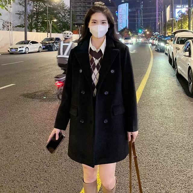 庆情旗舰店赫本风毛呢西装呢子外套