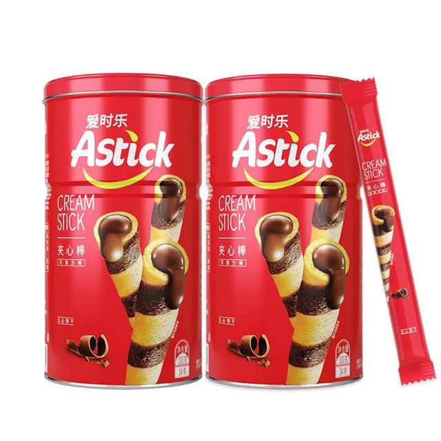 AStick 爱时乐 零食巧克力夹心棒330g*2罐蛋卷饼干追剧网红小吃食品