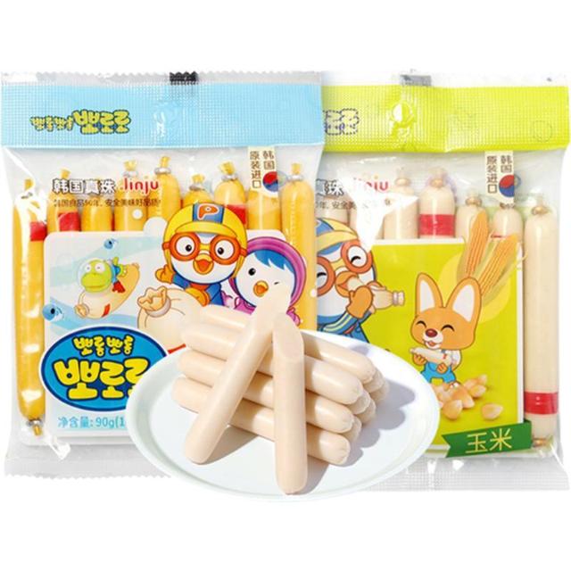 Pororo 啵乐乐智慧鳕鱼肠玉米味原味90g*2袋进口休闲零食宝噜噜火腿肠