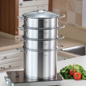 Momscook 慕厨 304不锈钢蒸锅汤锅 多层大容量24x20cm三层蒸锅( MT24ST3)