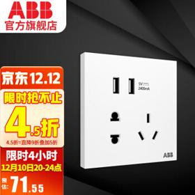 ABB 盈致系列 白色 无边框 五孔带双USB插座