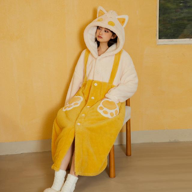 可爱招财猫加长加厚睡袍