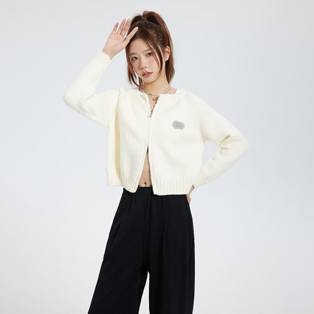 OZOL/OzoneHole秋冬新款双拉链落日橘毛衣女
