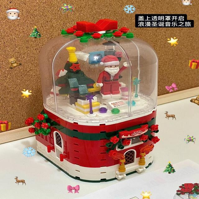 哲高DIY拼装益智创意积木圣诞音乐盒礼物