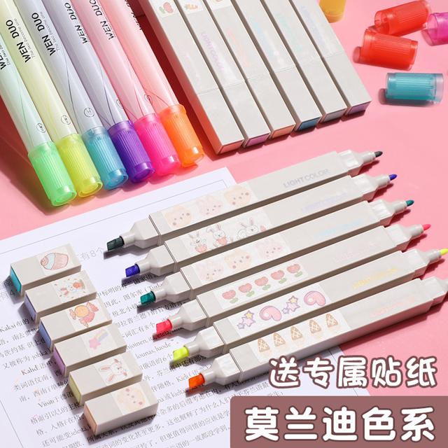 chanyi 创易 6支荧光笔淡色系标记笔学生用文具彩色笔套装粗划重点记号笔闪光莹光莫兰迪色系护眼手账笔软头做笔记专用
