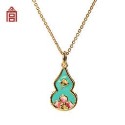 故宫文创 粉彩桃花珐琅项链 长40cm 福禄祥云款 文艺国风首饰 三八节礼物