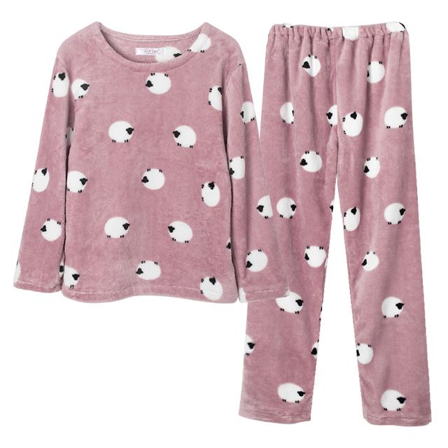 NAWMI 珊瑚绒睡衣女秋冬季保暖法兰绒春秋加绒加厚冬天家居服暖暖套装