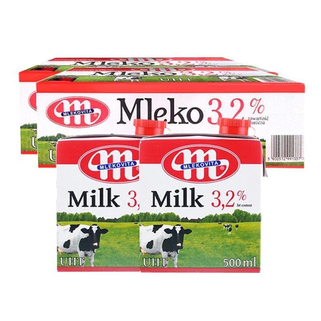 MLEKOVITA 妙可 波兰进口全脂纯牛奶500ml*12盒