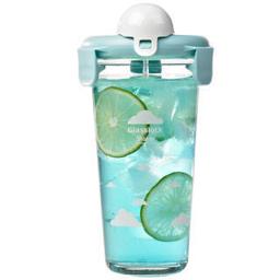 三光云彩 韩国进口玻璃水杯学生便携果汁牛奶杯刻度杯PC618S/450ML 小羊图案 小白云