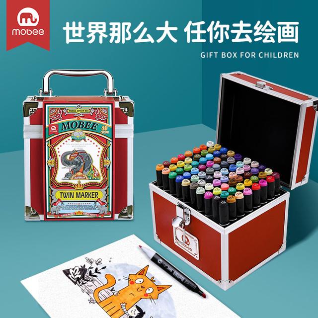 mobee 马克笔套装美术生专用40色80色正版小学生儿童双头手绘画画工具用品幼儿园动漫油性水彩笔61节送礼盒