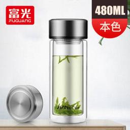 富光 玻璃杯 大容量双层玻璃水杯 便携直身双层玻璃茶杯 男女士家用办公泡茶杯子 480ML(X1804-SP-480)