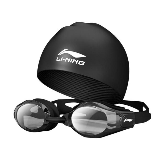 李宁（LI-NING） 泳镜防水防雾高清近视度数男女专业潜水眼镜游泳装备泳帽套装