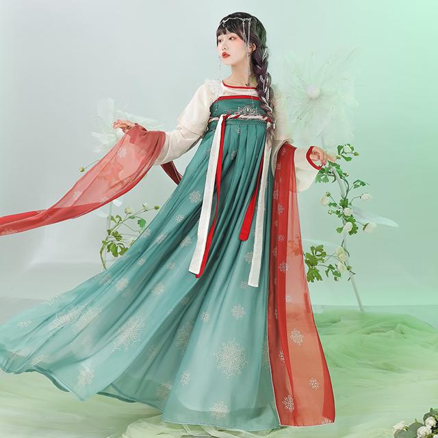 清梳原创苏荷唐制汉服女古装2021秋季坦领齐胸吊带襦裙日常套装