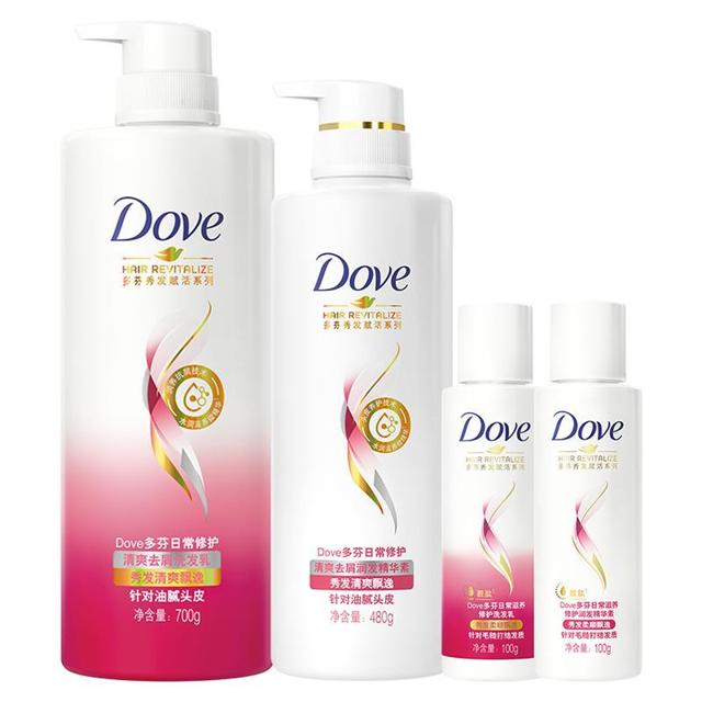 多芬（Dove） 赋活日常修护去屑洗发水套装700g+480g+100g*2润泽柔顺洗发水 
