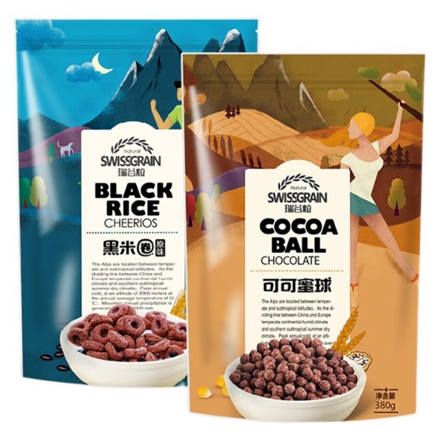 瑞谷粒 麦片早餐即食红枣黑米圈泡奶吃的早餐可可球组合装380g*2袋