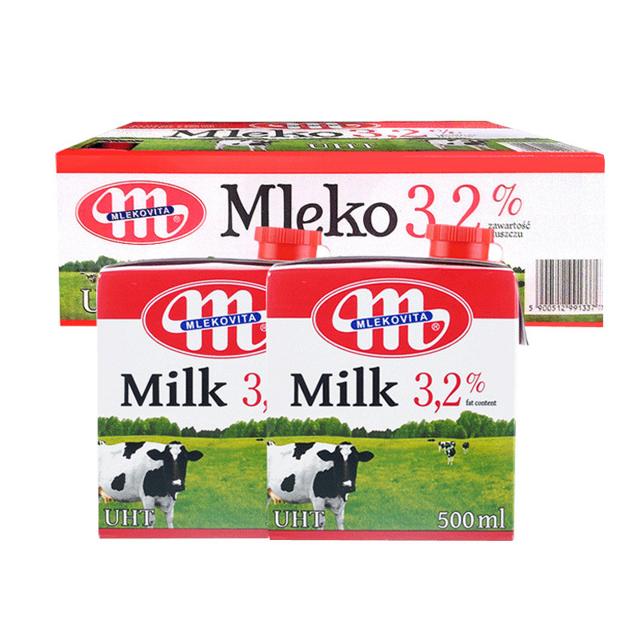 MLEKOVITA 妙可 进口全脂纯牛奶儿童学生早餐500ml*12盒整箱波兰纯奶 