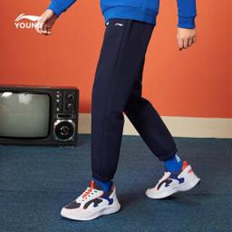 李宁（LI-NING） 卫裤男童春季运动生活系列束脚加绒卫裤男小大童运动休闲卫裤