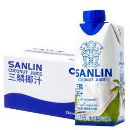 SANLIN 三麟 泰国进口 三麟生榨新椰汁 330ml*12瓶 NFC鲜椰奶果汁饮料 整箱装