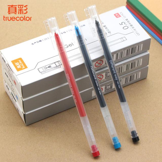 truecolor 真彩 中性笔0.5黑色大容量一次性笔学生考试专用碳素水笔红色晶蓝色笔芯简约办公文具用品全针管巨能写签字笔