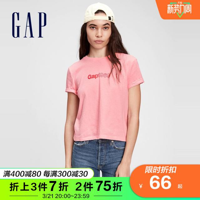 Gap 盖璞 女装LOGO圆领纯棉短袖T恤703390 2022春夏新款宽松休闲上衣潮