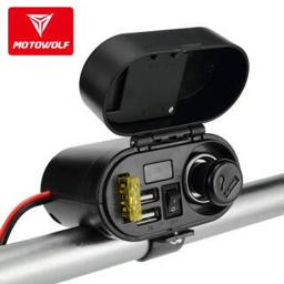 MOTOWOLF 摩多狼 摩托车手机充电器防水带点烟器带电压表多功能车充usb12v充手机改装智能带开关配件 