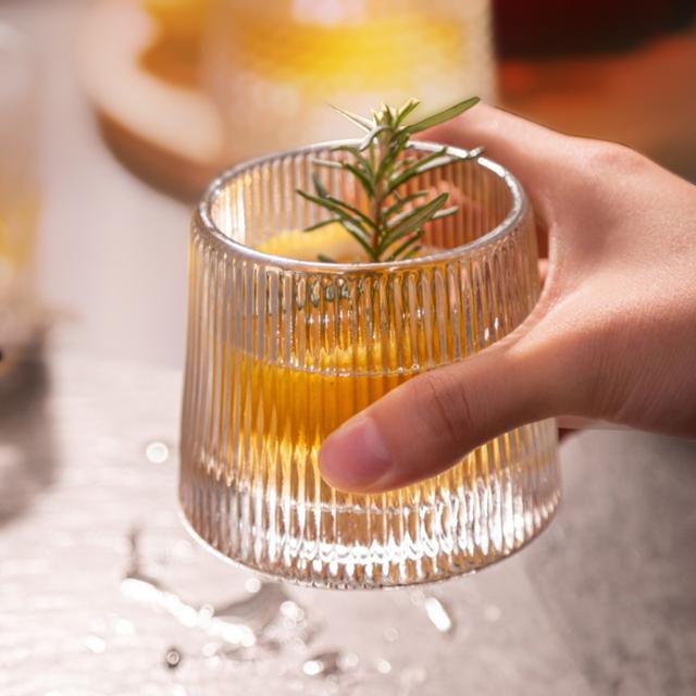 2只 威士忌网红竖纹无铅玻璃杯