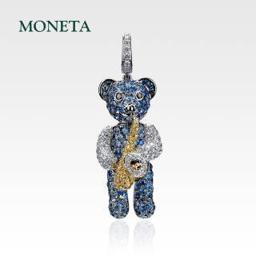 MONETA 墨涅塔Teddy’s Band 系列 蓝色金萨克斯熊 吊坠 （无链） 奢侈品珠宝 生日礼物女生