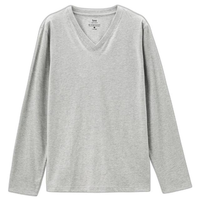 GIORDANO 佐丹奴 内搭T恤男装纯棉纯色贴身体恤基础款V领长袖t恤男01021822