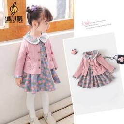 谜小桃 童装女儿童春秋套装中小童女宝宝衣服小孩子上衣针织外套