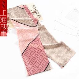 上海故事 春秋长丝巾发带长条韩版窄飘带围巾女百搭脖子 奢美心纪 浅粉