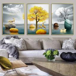 富贵人 客厅装饰画沙发背景墙三联画 30*40金框 