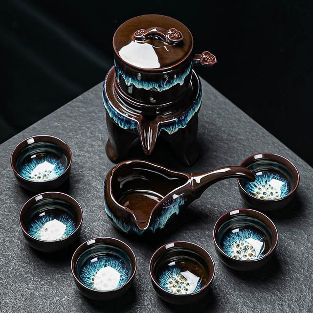 原非白 陶瓷半自动功夫茶具 8件套 