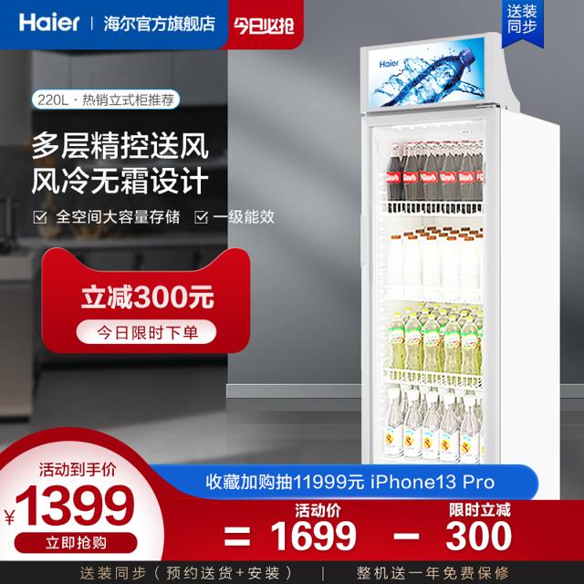 海尔（Haier） SC-228D 220升风冷双层门冰柜商用冷藏饮料展示柜冷柜
