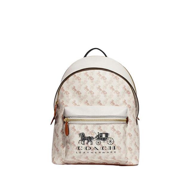 蔻驰（COACH） 女士双肩包 B4TXF 粉笔白色、高光琥珀色 中号 