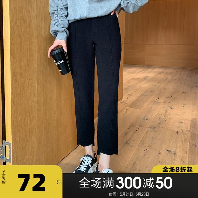TONLION 唐狮 [11预售]唐狮2020秋冬装新款休闲裤女黑色长裤显瘦韩版宽松潮
