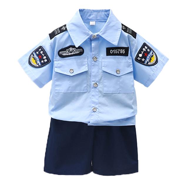 儿童警察衣角色扮演警官服男童警装六一演出表演服装夏季短袖套装