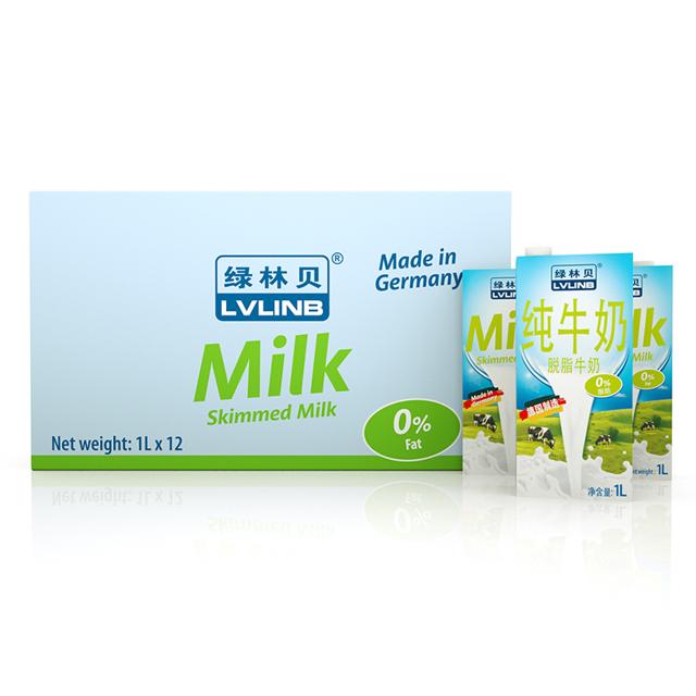 LVLINB 绿林贝 德国原装进口 零脂肪 绿林贝超高温UHT灭菌 脱脂纯牛奶1L*12 进口食品家庭装