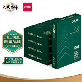 PLUS会员：deli 得力 辉铂70g A4复印纸 500张/包 5包装