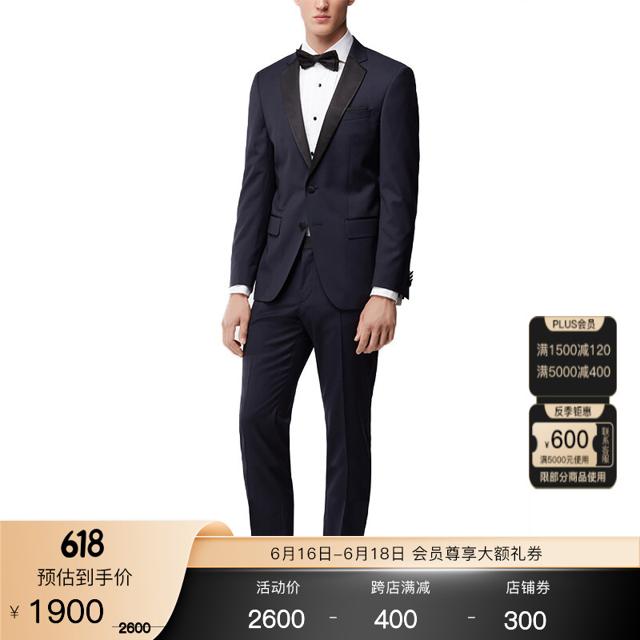 HUGO BOSS雨果博斯男裤2019商务休闲正装羊毛长裤西裤50375814 401-深蓝色 52 