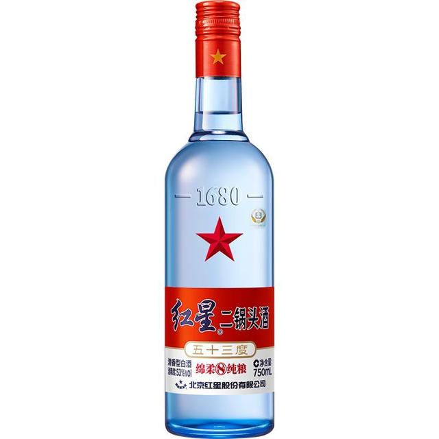 88VIP：红星 二锅头酒 绵柔8纯粮 蓝瓶 53%vol 清香型白酒 750ml 单瓶装