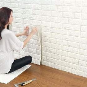 quatrefoil 防撞墙贴自粘墙纸 防潮立体3d砖纹加厚客厅卧室电视背景墙贴纸 白色70*77cm 单片装