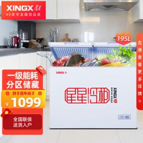 XINGX 星星 冰柜双温家用冷柜小型 冷藏冷冻卧式商用保鲜冰箱 节能省电 BCD-195E