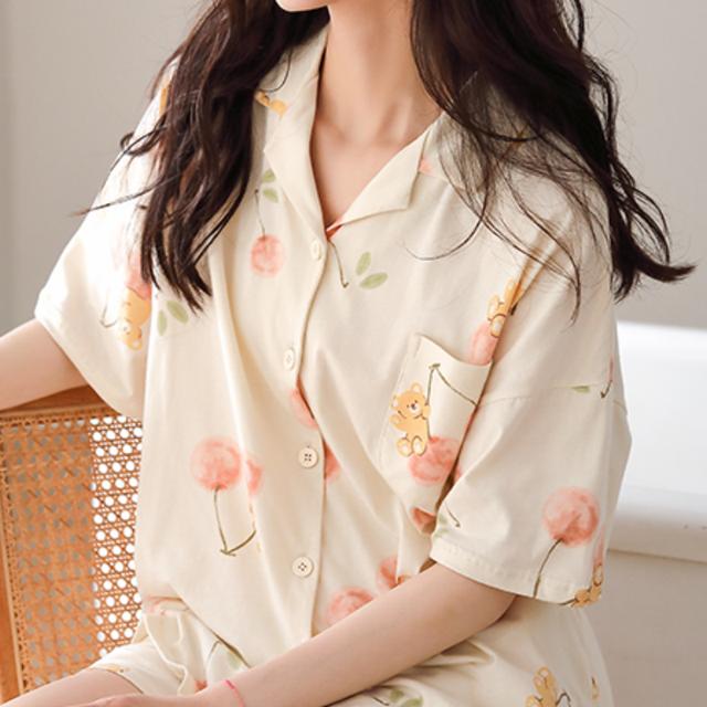 造福鸟卡通甜美夏季纯棉睡衣