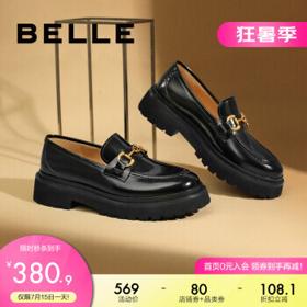 BeLLE 百丽 厚底乐福鞋女商场同款牛皮革黑色英伦增高JK皮鞋女3ZHD6CA1 黑色 36