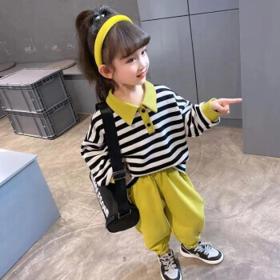 SOAH 翻领条纹女童套装