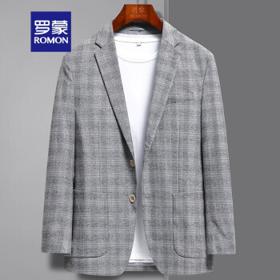 ROMON 罗蒙 休闲西服男商务百搭单西中青年潮流时尚西装外套男 1F032AH4灰格 170/88A(身高170，体重125左右)