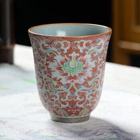 MULTIPOTENT 元青功夫茶杯（MULTIPOTENT）主人杯个人杯品茗杯汝窑风铃杯掐丝银彩（锦绣人生）红 黄旭东大师金奖作品