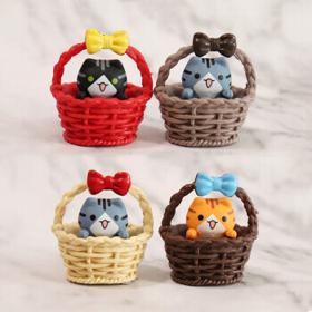 悟道猴 竹篮蝴蝶结小猫咪摆件 4只套装