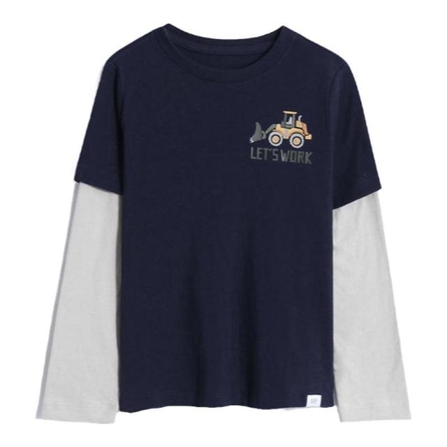 Gap 盖璞 男幼童秋季2022新款纯棉假两件印花长袖T恤451210童装运动上衣